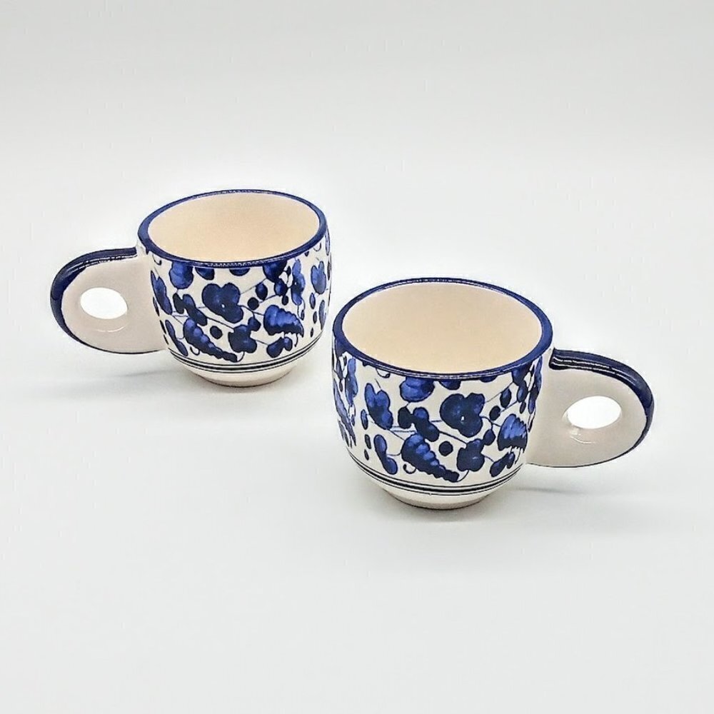Maison Café Blue White Floral Ceramic Demitasse Espresso Coffee Cups
